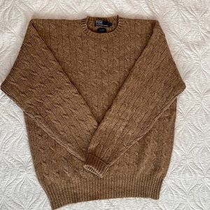 EUC XL Polo Ralph Lauren Wool tan cableknit  sweater. 70% Alpaca & 30% Wool.